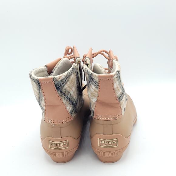 Sperry Saltwater Plaid Wool Duck Boots Tan Waterproof Winter women's size 8 - Picture 6 of 9